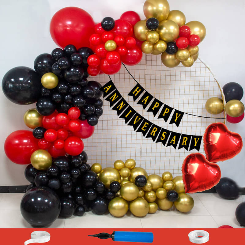 CRAZYKART Happy Anniversary Decoration Items Kit Combo For Wedding Party Decoration Pack Of 83 Pcs Red Black Gold CRAZYKART Happy Anniversary Decoration Items Kit Combo For Wedding Party Decoration Pack Of 83 Pcs Red Black Gold
