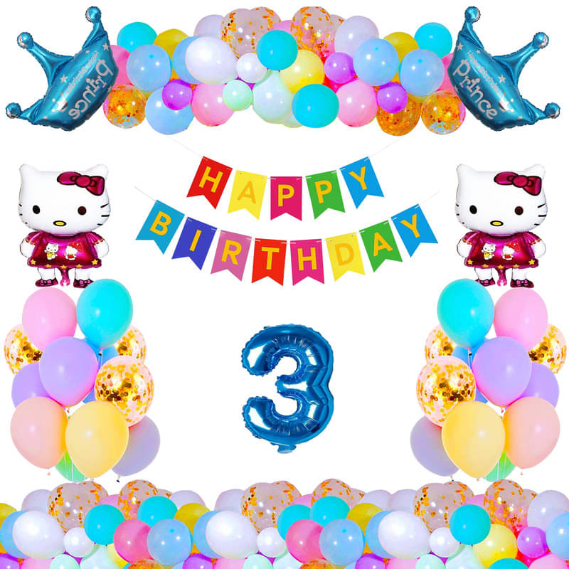     			CRAZYKART Hello Kitty Prince Crown Theme Third 3rd Birthday Decoration Items For Boys Party Decoration Kit Balloon Combo Pack Of 36 Pcs Blue