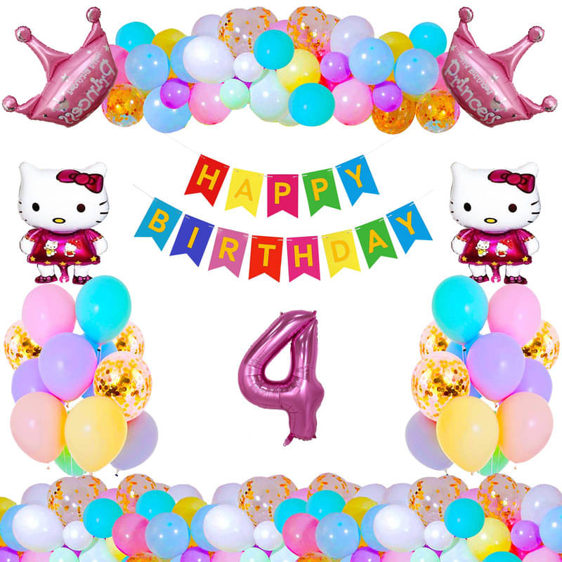 CRAZYKART Hello Kitty Princess Crown Theme Fourth 4th Birthday Decoration Items For Girls Party Decoration Kit Balloon Combo Pack Of 36 Pcs Pink CRAZYKART Hello Kitty Princess Crown Theme Fourth 4th Birthday Decoration Items For Girls Party Decoration Kit Balloon Combo Pack Of 36 Pcs Pink