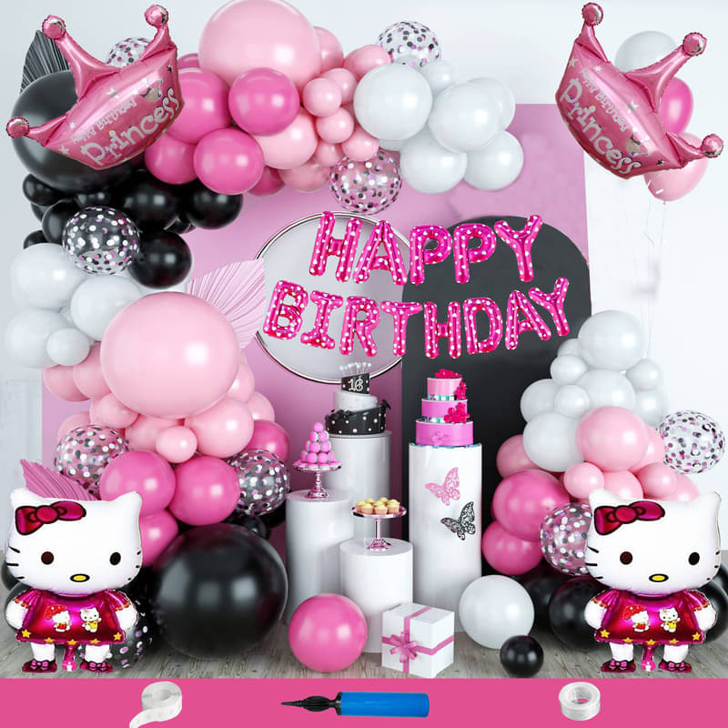     			CRAZYKART Hello Kitty Princess Crown Theme  Birthday Decoration Items For Girls Party Decoration Kit Balloon Combo Pack Of 113 Pcs Pink