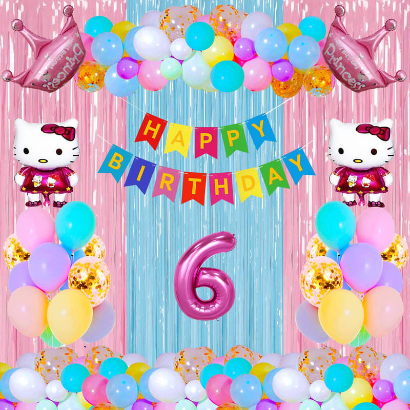     			CRAZYKART Hello Kitty Princess Crown Theme Sixth 6th Birthday Decoration Items For Girls Party Decoration Kit Balloon Combo Pack Of 39 Pcs Pink
