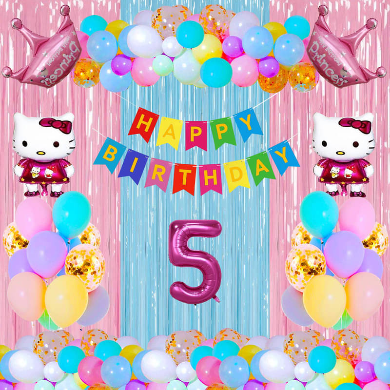     			CRAZYKART Hello Kitty Princess Crown Theme Fifth 5th Birthday Decoration Items For Girls Party Decoration Kit Balloon Combo Pack Of 39 Pcs Pink