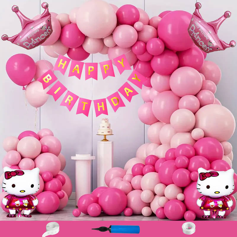     			CRAZYKART Hello Kitty Princess Crown Theme  Birthday Decoration Items For Girls Party Decoration Kit Balloon Combo Pack Of 108 Pcs Pink