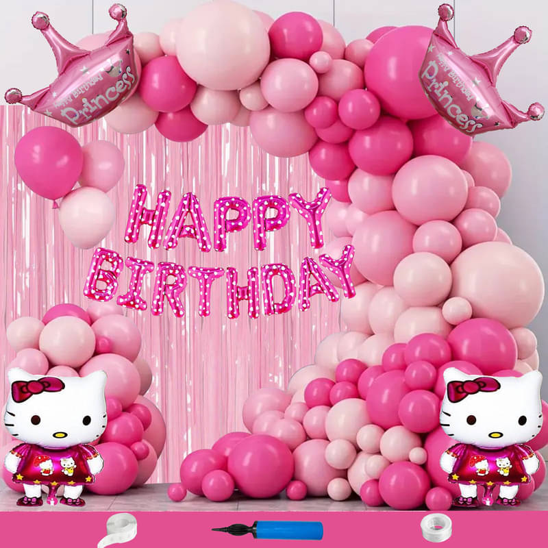     			CRAZYKART Hello Kitty Princess Crown Theme  Birthday Decoration Items For Girls Party Decoration Kit Balloon Combo Pack Of 110 Pcs Pink