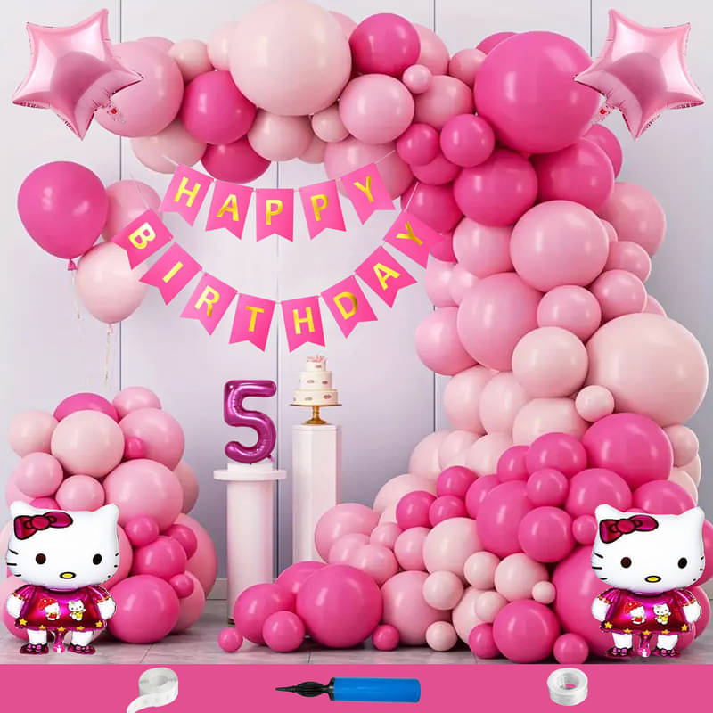     			CRAZYKART Hello Kitty Star Theme Fifth 5th Birthday Decoration Items For Girls Party Decoration Kit Balloon Combo Pack Of 109 Pcs Pink