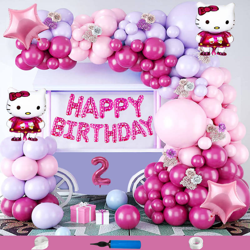     			CRAZYKART Hello Kitty Star Theme Second 2nd Birthday Decoration Items For Girls Party Decoration Kit Balloon Combo Pack Of 84 Pcs Pink