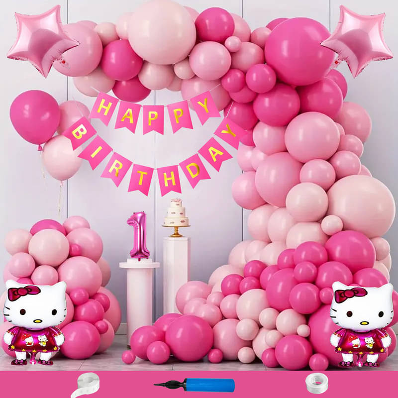     			CRAZYKART Hello Kitty Star Theme First 1st Birthday Decoration Items For Girls Party Decoration Kit Balloon Combo Pack Of 109 Pcs Pink