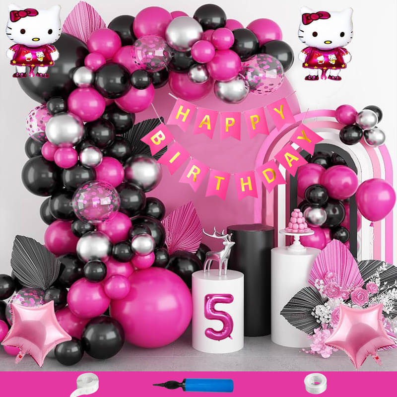     			CRAZYKART Hello Kitty Star Theme Fifth 5th Birthday Decoration Items For Girls Party Decoration Kit Balloon Combo Pack Of 89 Pcs Pink