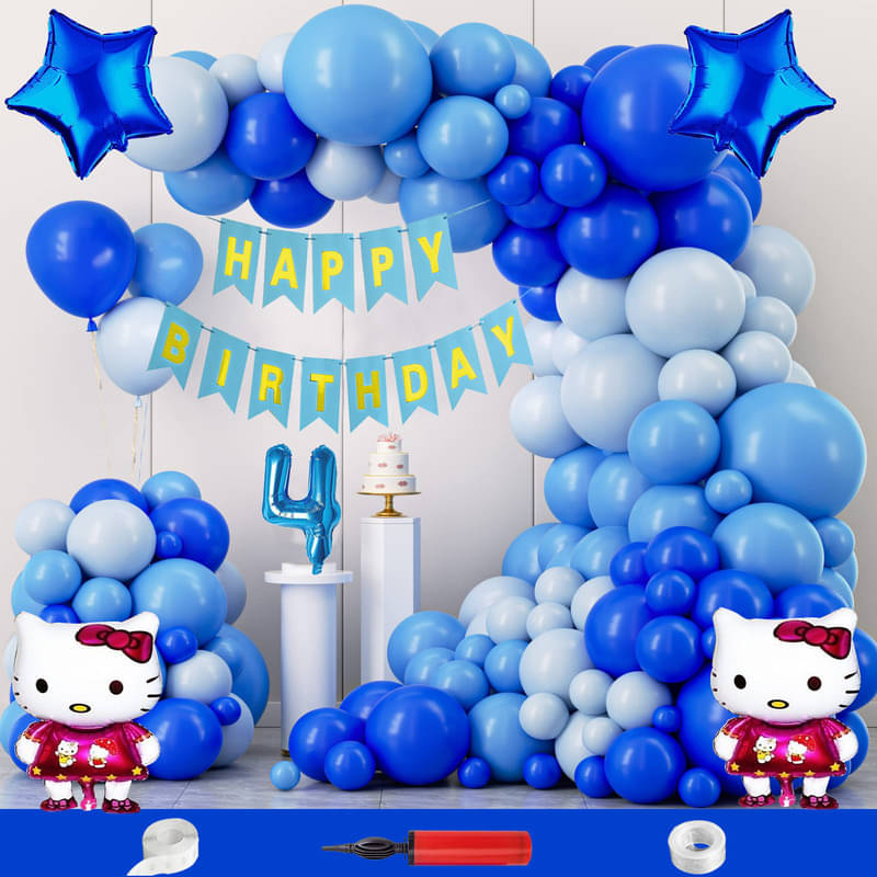     			CRAZYKART Hello Kitty Star Theme Fourth 4th Birthday Decoration Items For Boys Party Decoration Kit Balloon Combo Pack Of 109 Pcs Blue