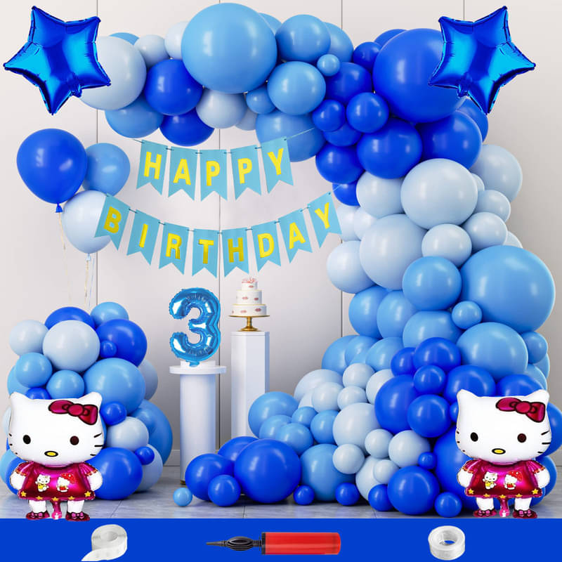     			CRAZYKART Hello Kitty Star Theme Third 3rd Birthday Decoration Items For Boys Party Decoration Kit Balloon Combo Pack Of 109 Pcs Blue