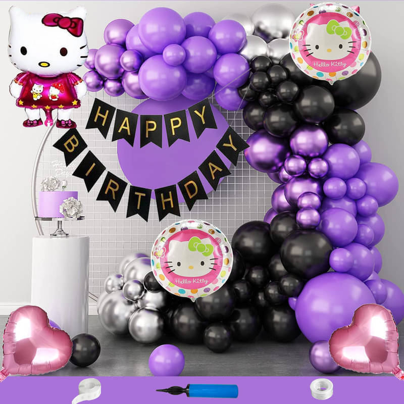 CRAZYKART Hello Kitty Theme Birthday Decoration Items For Girls Party Decoration Kit Balloon Combo Pack Of 109 Pcs Purple CRAZYKART Hello Kitty Theme Birthday Decoration Items For Girls Party Decoration Kit Balloon Combo Pack Of 109 Pcs Purple