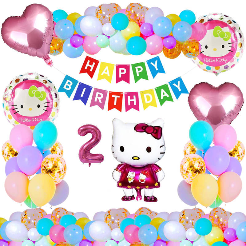     			CRAZYKART Hello Kitty Theme Second 2nd Birthday Decoration Items For Girls Party Decoration Kit Balloon Combo Pack Of 37 Pcs Pink