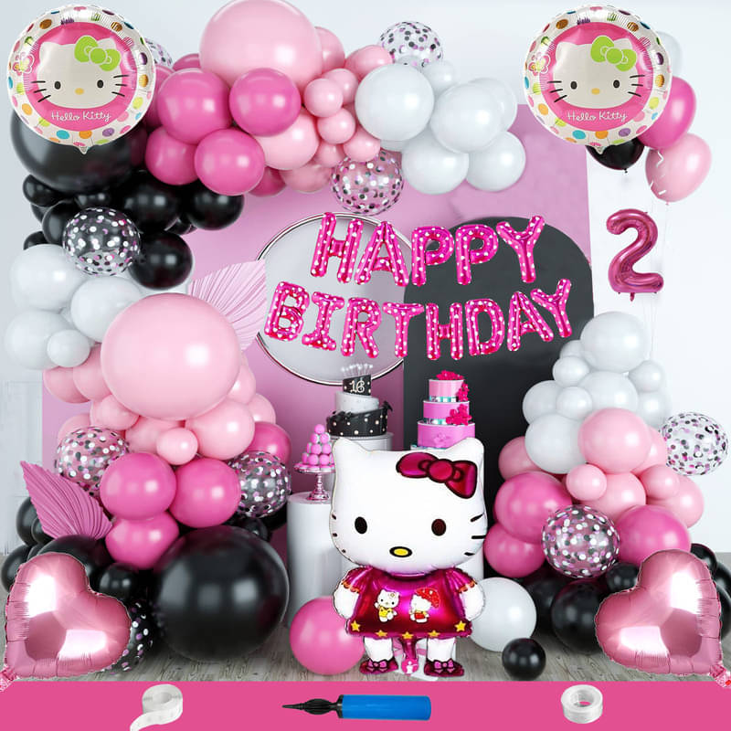 CRAZYKART Hello Kitty Theme Second 2nd Birthday Decoration Items For Girls Party Decoration Kit Balloon Combo Pack Of 115 Pcs Pink CRAZYKART Hello Kitty Theme Second 2nd Birthday Decoration Items For Girls Party Decoration Kit Balloon Combo Pack Of 115 Pcs Pink