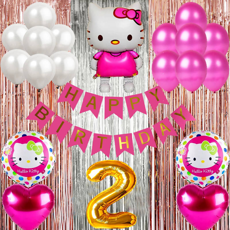     			CRAZYKART Hello Kitty Theme Second 2nd Birthday Decoration Items For Girls Party Decoration Kit Balloon Combo Pack Of 40 Pcs Pink