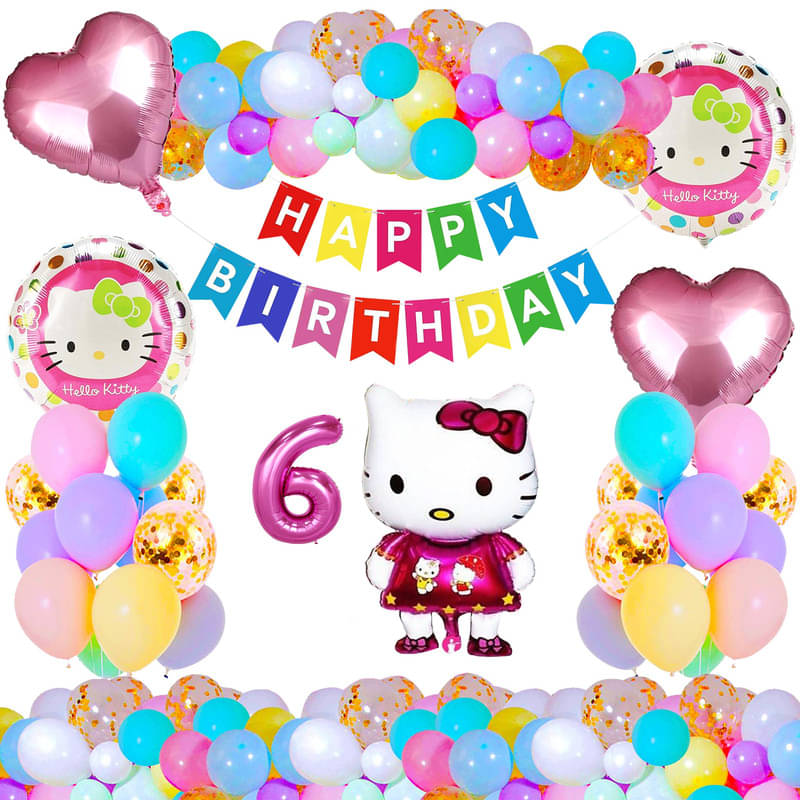     			CRAZYKART Hello Kitty Theme Sixth 6th Birthday Decoration Items For Girls Party Decoration Kit Balloon Combo Pack Of 37 Pcs Pink