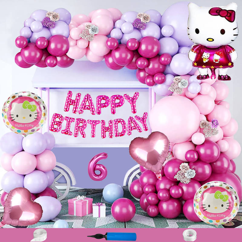 CRAZYKART Hello kitty Theme Sixth 6th Birthday Decoration Items For Girls Party Decoration Kit Balloon Combo Pack Of 85 Pcs Pink CRAZYKART Hello kitty Theme Sixth 6th Birthday Decoration Items For Girls Party Decoration Kit Balloon Combo Pack Of 85 Pcs Pink