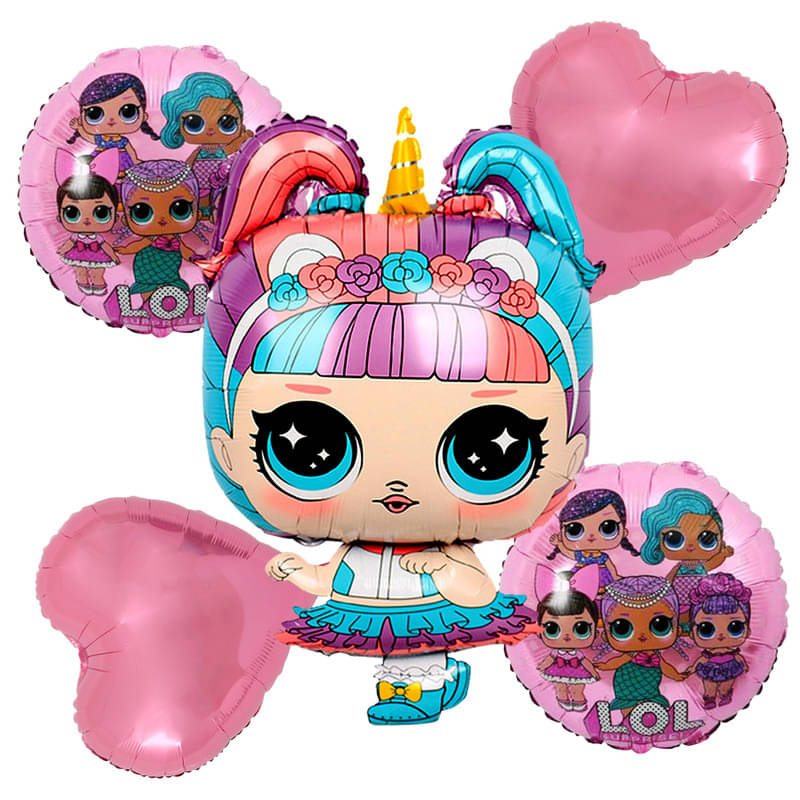     			CRAZYKART Lol Doll Theme Foil Balloon Set For Girls Birthday Party Decoration Items Pack Of 5 Pcs Pink