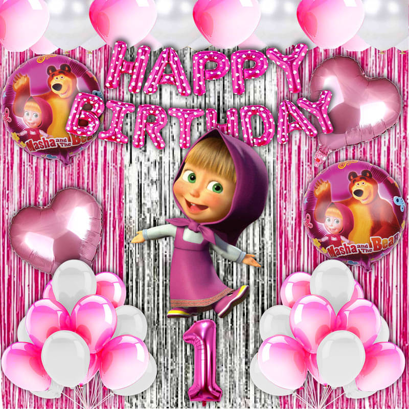 CRAZYKART Masha Theme First 1st Birthday Decoration Items For Girls Party Decoration Kit Balloon Combo Pack Of 40 Pcs Pink CRAZYKART Masha Theme First 1st Birthday Decoration Items For Girls Party Decoration Kit Balloon Combo Pack Of 40 Pcs Pink