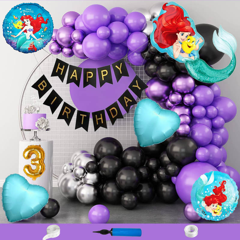 CRAZYKART Mermaid Theme Third 3rd Birthday Decoration Items For Girls Party Decoration Kit Balloon Combo Pack Of 110 Pcs Purple     			CRAZYKART Mermaid Theme Third 3rd Birthday Decoration Items For Girls Party Decoration Kit Balloon Combo Pack Of 110 Pcs Purple