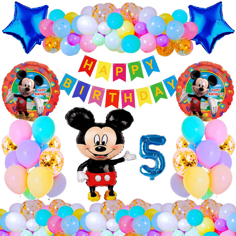     			CRAZYKART Mickey Mouse Theme Fifth 5th Birthday Decoration Items For Boys Party Decoration Kit Balloon Combo Pack Of 37 Pcs Red