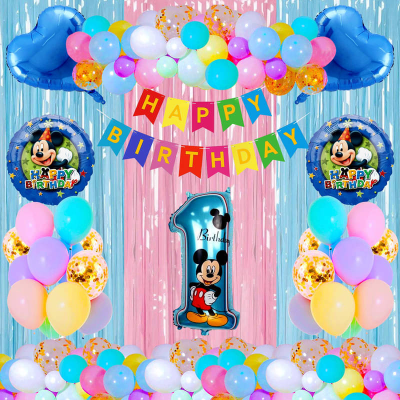     			CRAZYKART Mickey Mouse Theme First 1st Birthday Decoration Items For Boys Party Decoration Kit Balloon Combo Pack Of 39 Pcs Blue