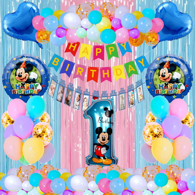     			CRAZYKART Mickey Mouse Theme First 1st Birthday Decoration Items For Boys Party Decoration Kit Balloon Combo Pack Of 40 Pcs Blue