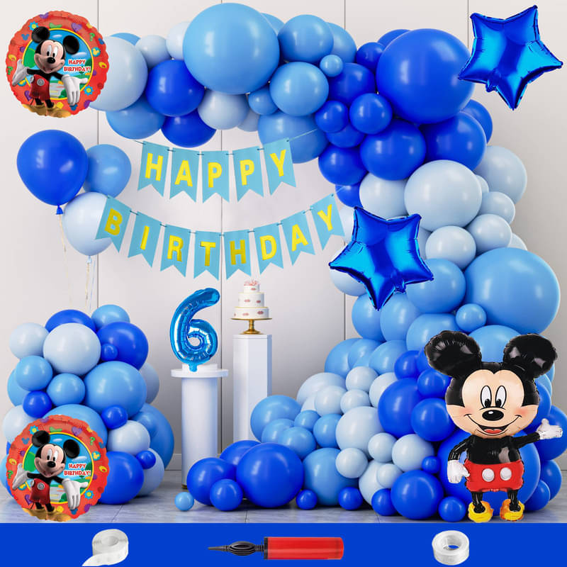 CRAZYKART Mickey Mouse Theme Sixth 6th Birthday Decoration Items For Boys Party Decoration Kit Balloon Combo Pack Of 110 Pcs Blue CRAZYKART Mickey Mouse Theme Sixth 6th Birthday Decoration Items For Boys Party Decoration Kit Balloon Combo Pack Of 110 Pcs Blue