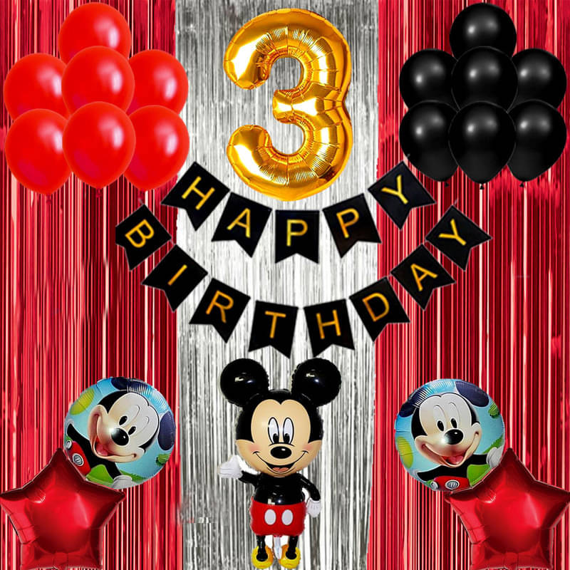     			CRAZYKART Mickey Mouse Theme Third 3rd Birthday Decoration Items For Boys Party Decoration Kit Balloon Combo Pack Of 40 Pcs Red