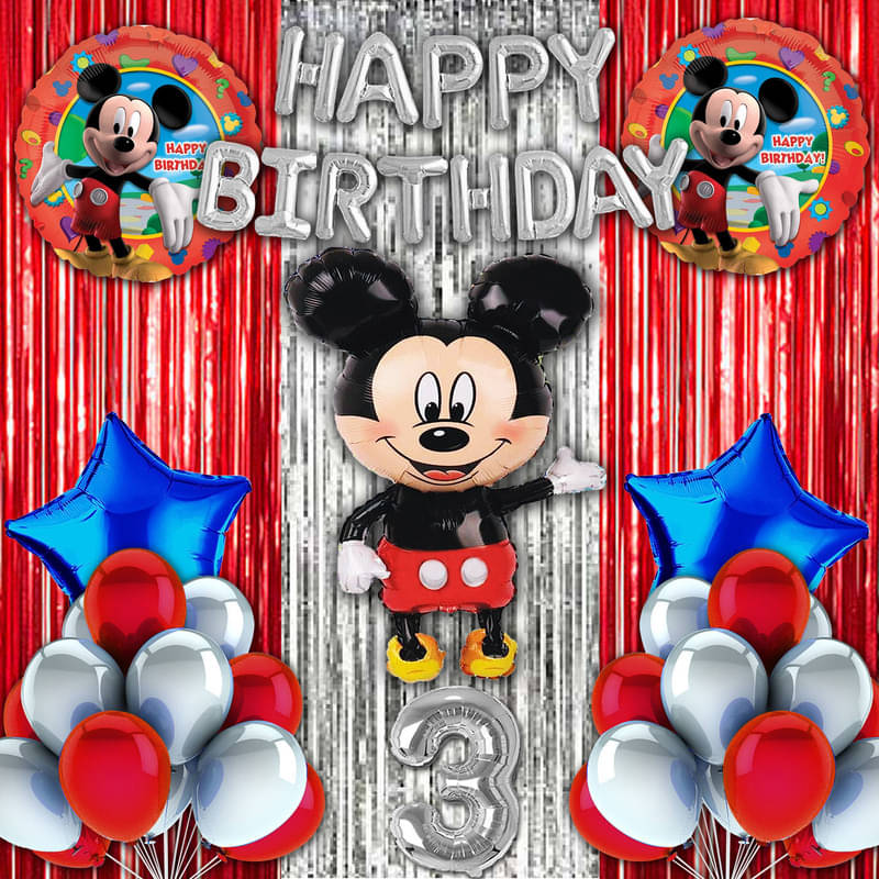 CRAZYKART Mickey Mouse Theme Third 3rd Birthday Decoration Items For Boys Party Decoration Kit Balloon Combo Pack Of 40 Pcs Red CRAZYKART Mickey Mouse Theme Third 3rd Birthday Decoration Items For Boys Party Decoration Kit Balloon Combo Pack Of 40 Pcs Red