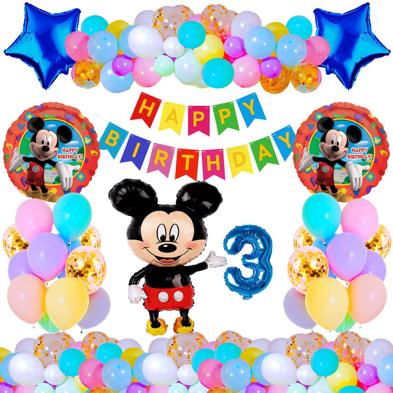     			CRAZYKART Mickey Mouse Theme Third 3rd Birthday Decoration Items For Boys Party Decoration Kit Balloon Combo Pack Of 37 Pcs Red