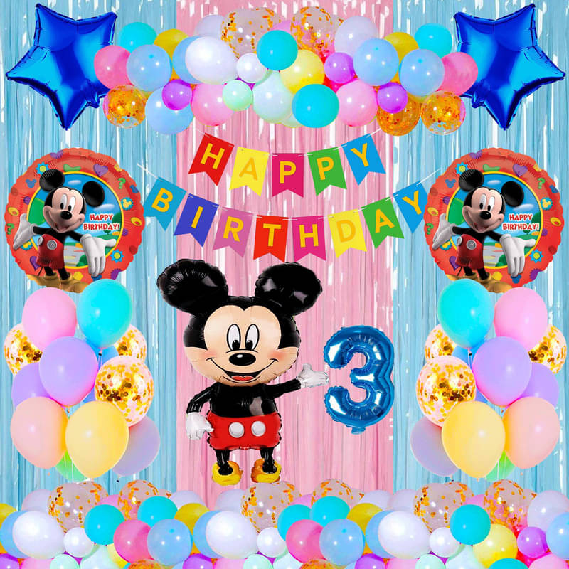     			CRAZYKART Mickey Mouse Theme Third 3rd Birthday Decoration Items For Boys Party Decoration Kit Balloon Combo Pack Of 40 Pcs Red