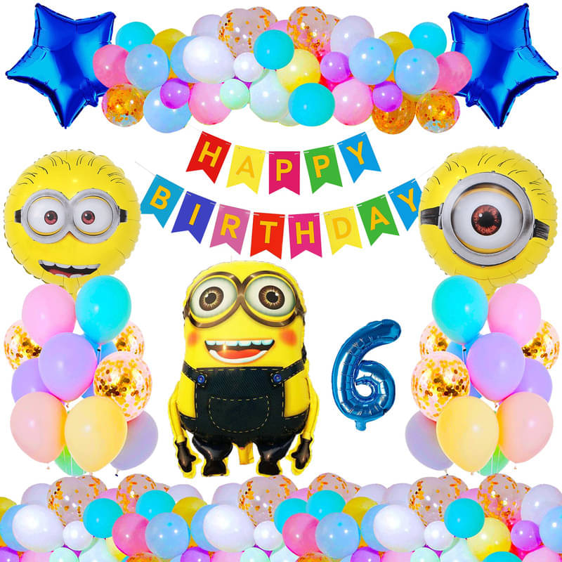     			CRAZYKART Minions Theme Sixth 6th Birthday Decoration Items For Boys Party Decoration Kit Balloon Combo Pack Of 37 Pcs Yellow