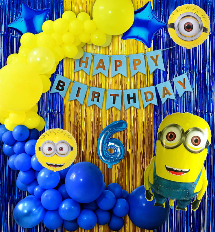     			CRAZYKART Minions Theme Sixth 6th Birthday Decoration Items For Boys Party Decoration Kit Balloon Combo Pack Of 40 Pcs Blue