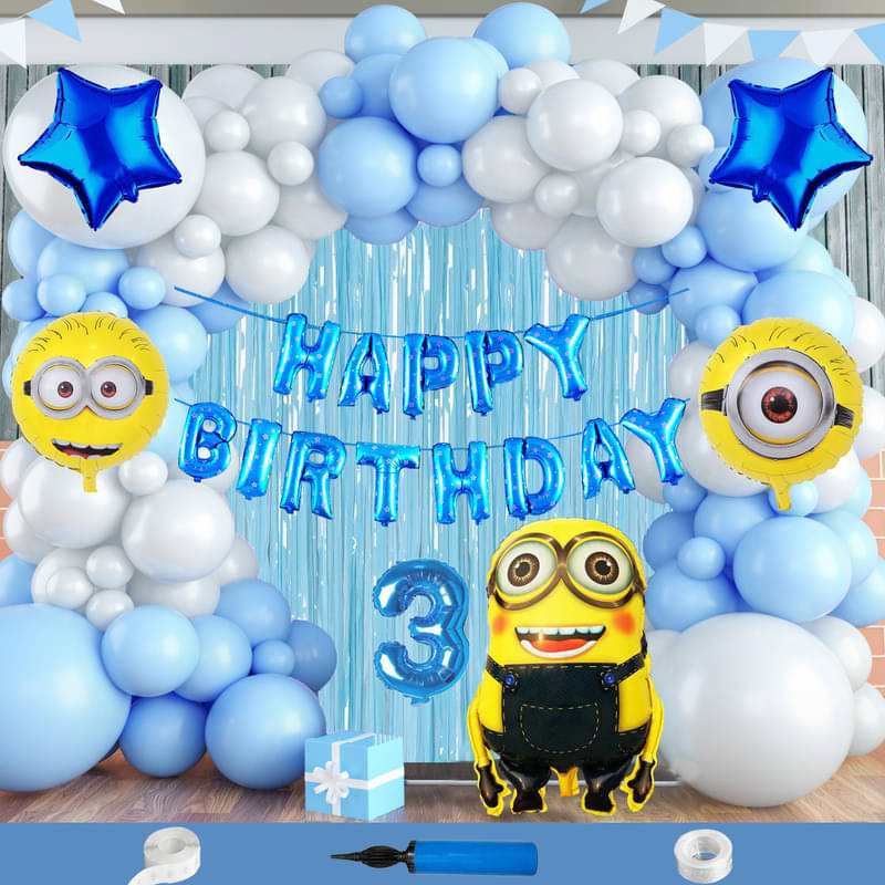 CRAZYKART Minions Theme Third 3rd Birthday Decoration Items For Boys Party Decoration Kit Balloon Combo Pack Of 112 Pcs Yellow     			CRAZYKART Minions Theme Third 3rd Birthday Decoration Items For Boys Party Decoration Kit Balloon Combo Pack Of 112 Pcs Yellow