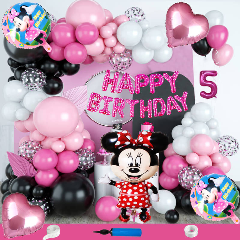 CRAZYKART Minnie Mouse Theme Fifth 5th Birthday Decoration Items For Girls Party Decoration Kit Balloon Combo Pack Of 115 Pcs Pink CRAZYKART Minnie Mouse Theme Fifth 5th Birthday Decoration Items For Girls Party Decoration Kit Balloon Combo Pack Of 115 Pcs Pink