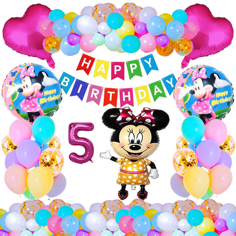     			CRAZYKART Minnie Mouse Theme Fifth 5th Birthday Decoration Items For Girls Party Decoration Kit Balloon Combo Pack Of 37 Pcs Yellow