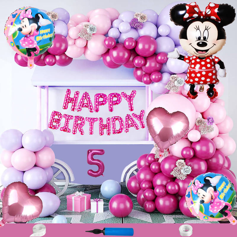 CRAZYKART Minnie Mouse Theme Fifth 5th Birthday Decoration Items For Girls Party Decoration Kit Balloon Combo Pack Of 85 Pcs Pink CRAZYKART Minnie Mouse Theme Fifth 5th Birthday Decoration Items For Girls Party Decoration Kit Balloon Combo Pack Of 85 Pcs Pink