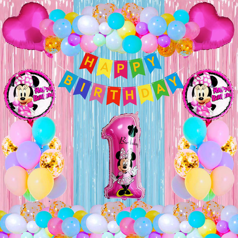     			CRAZYKART Minnie Mouse Theme First 1st Birthday Decoration Items For Girls Party Decoration Kit Balloon Combo Pack Of 39 Pcs Pink