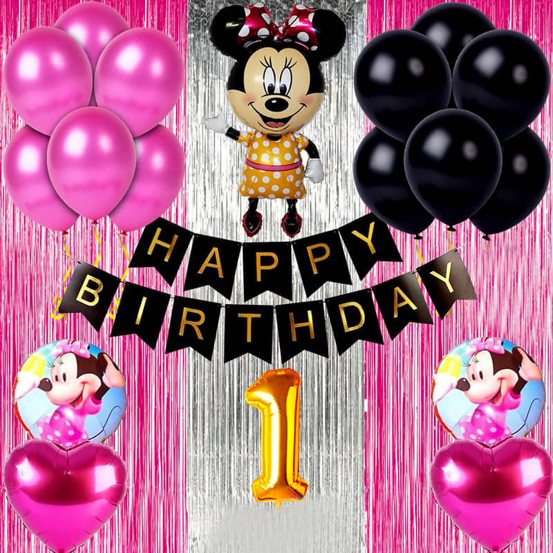 CRAZYKART Minnie Mouse Theme First 1st Birthday Decoration Items For Girls Party Decoration Kit Balloon Combo Pack Of 40 Pcs Pink     			CRAZYKART Minnie Mouse Theme First 1st Birthday Decoration Items For Girls Party Decoration Kit Balloon Combo Pack Of 40 Pcs Pink