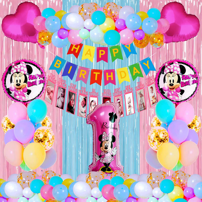     			CRAZYKART Minnie Mouse Theme First 1st Birthday Decoration Items For Girls Party Decoration Kit Balloon Combo Pack Of 40 Pcs Pink