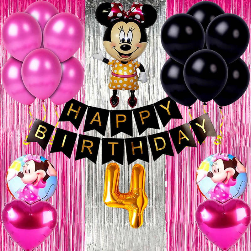 CRAZYKART Minnie Mouse Theme Fourth 4th Birthday Decoration Items For Girls Party Decoration Kit Balloon Combo Pack Of 40 Pcs Pink     			CRAZYKART Minnie Mouse Theme Fourth 4th Birthday Decoration Items For Girls Party Decoration Kit Balloon Combo Pack Of 40 Pcs Pink