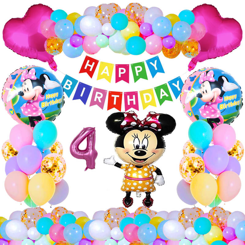     			CRAZYKART Minnie Mouse Theme Fourth 4th Birthday Decoration Items For Girls Party Decoration Kit Balloon Combo Pack Of 37 Pcs Yellow