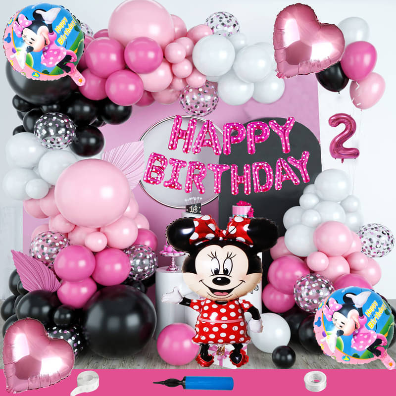 CRAZYKART Minnie Mouse Theme Second 2nd Birthday Decoration Items For Girls Party Decoration Kit Balloon Combo Pack Of 115 Pcs Pink     			CRAZYKART Minnie Mouse Theme Second 2nd Birthday Decoration Items For Girls Party Decoration Kit Balloon Combo Pack Of 115 Pcs Pink