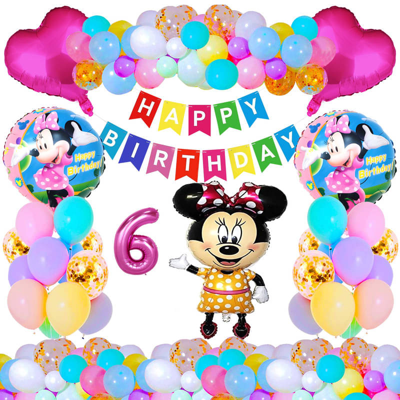     			CRAZYKART Minnie Mouse Theme Sixth 6th Birthday Decoration Items For Girls Party Decoration Kit Balloon Combo Pack Of 37 Pcs Yellow