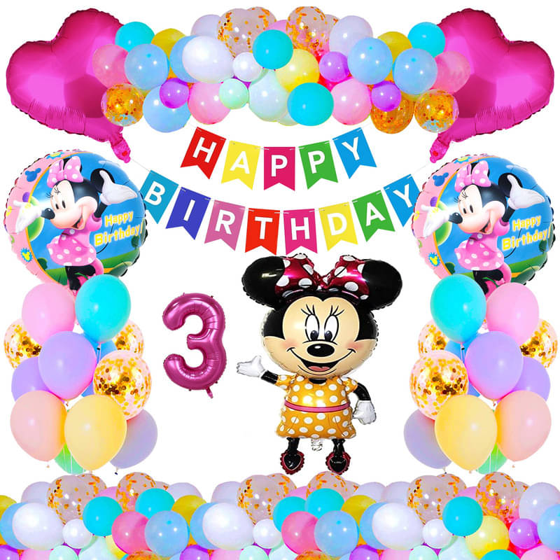     			CRAZYKART Minnie Mouse Theme Third 3rd Birthday Decoration Items For Girls Party Decoration Kit Balloon Combo Pack Of 37 Pcs Yellow