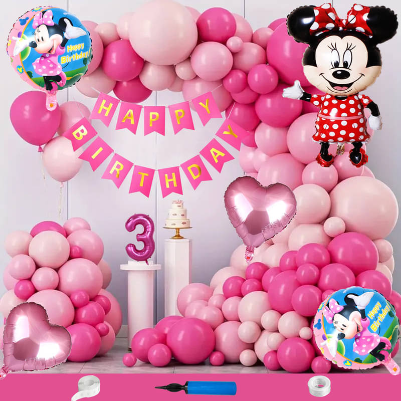 CRAZYKART Minnie Mouse Theme Third 3rd Birthday Decoration Items For Girls Party Decoration Kit Balloon Combo Pack Of 110 Pcs Pink CRAZYKART Minnie Mouse Theme Third 3rd Birthday Decoration Items For Girls Party Decoration Kit Balloon Combo Pack Of 110 Pcs Pink
