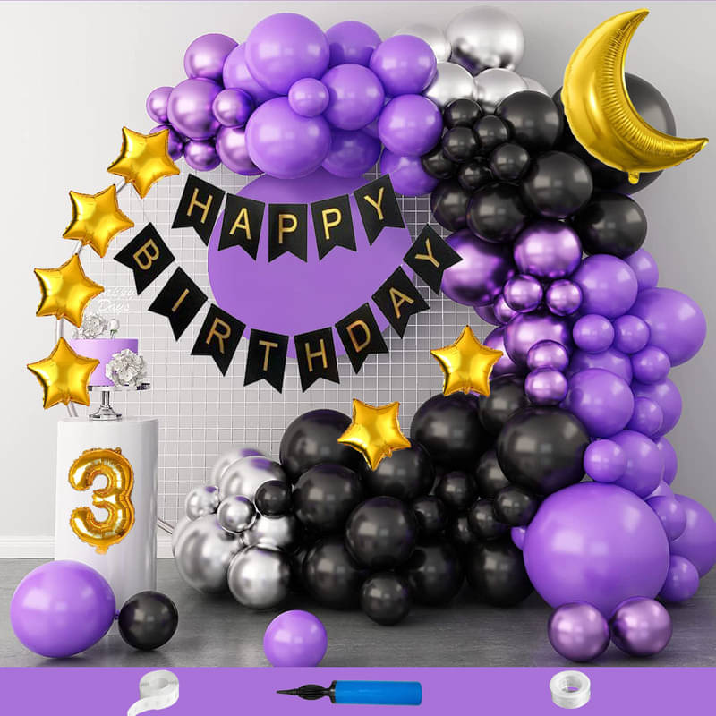 CRAZYKART Moon Star Theme Third 3rd Birthday Decoration Items For Girls Party Decoration Kit Balloon Combo Pack Of 112 Pcs Purple CRAZYKART Moon Star Theme Third 3rd Birthday Decoration Items For Girls Party Decoration Kit Balloon Combo Pack Of 112 Pcs Purple