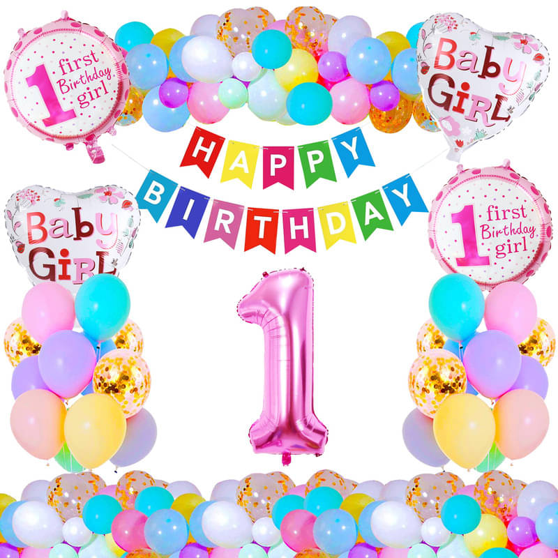 CRAZYKART Number Theme First 1st Birthday Decoration Items For Girls Party Decoration Kit Balloon Combo Pack Of 36 Pcs Pink CRAZYKART Number Theme First 1st Birthday Decoration Items For Girls Party Decoration Kit Balloon Combo Pack Of 36 Pcs Pink