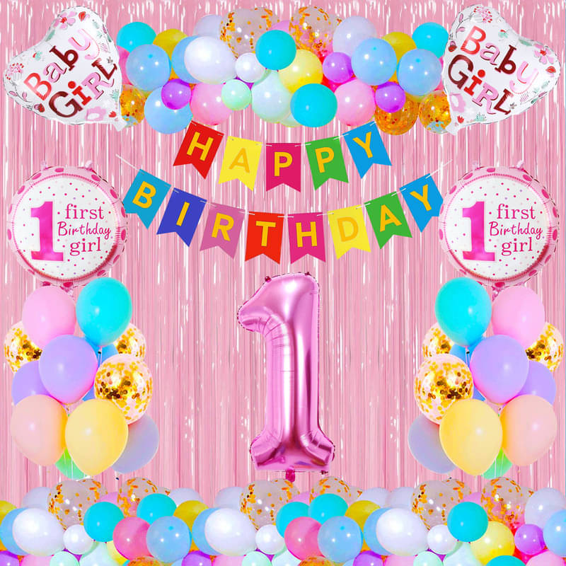     			CRAZYKART Number Theme First 1st Birthday Decoration Items For Girls Party Decoration Kit Balloon Combo Pack Of 38 Pcs Pink
