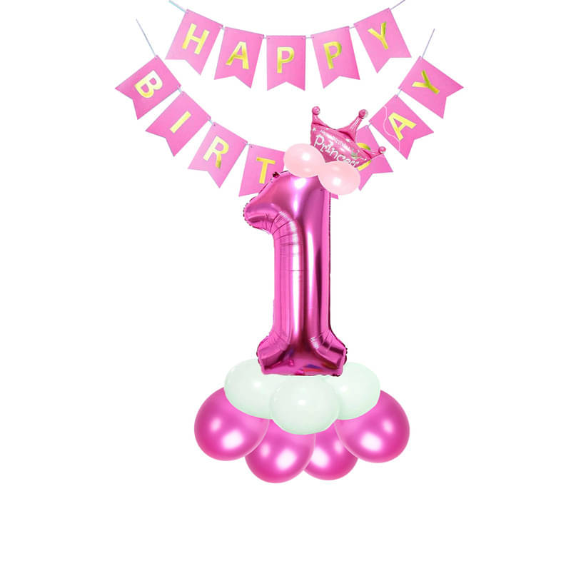     			CRAZYKART Number Theme First 1st Birthday Decoration Items For Girls Party Decoration Kit Balloon Combo Pack Of 18 Pcs Pink